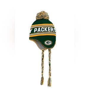 *NWT* Youth Green Bay Packers Green Jacquard Tassel Knit Fleece Lined Hat w/Poms